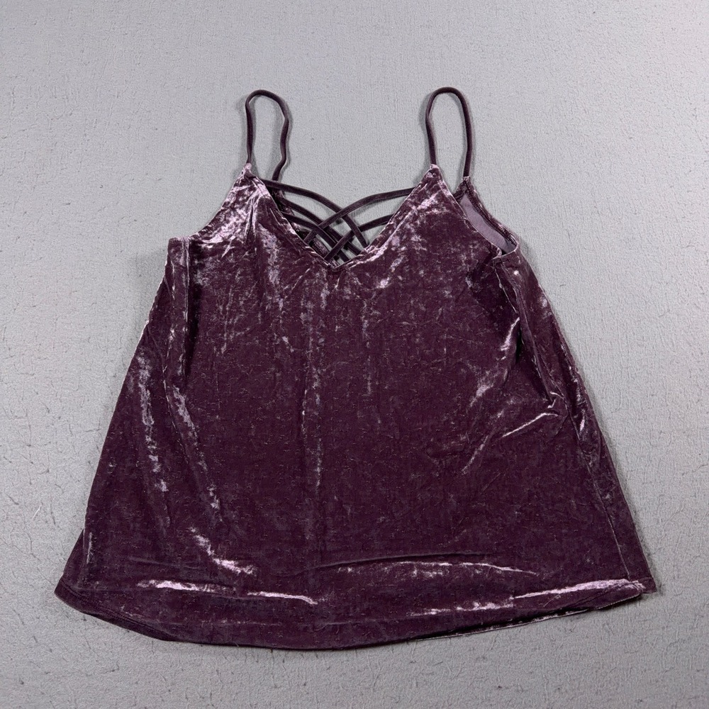 American Eagle‎ Cami Tank Top Women M Purple Velvet Lattice Back Spaghetti Strap